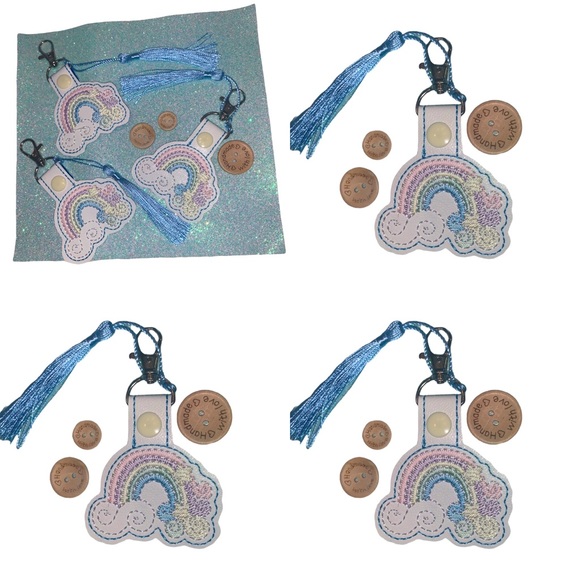 🌻Pastel Rainbow snap tab key fobs . Lobster clasp Tassels. Handcrafted unicorn - Picture 4 of 5